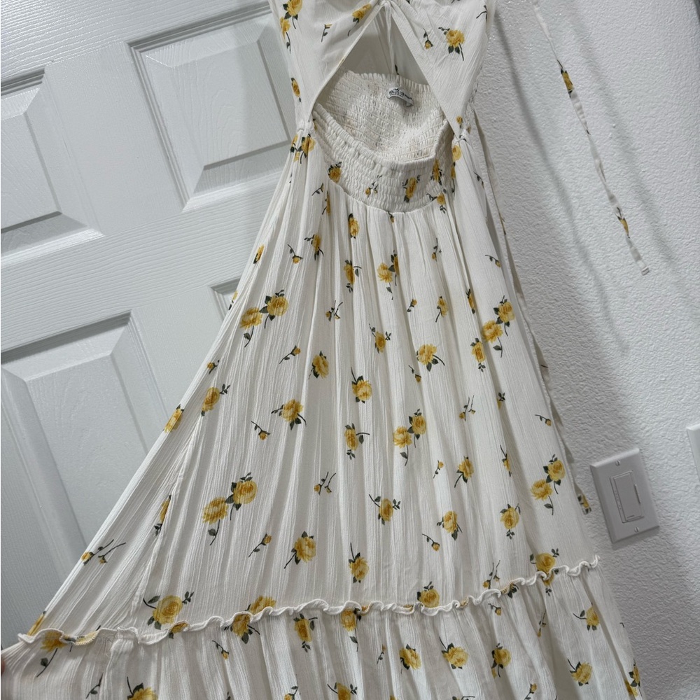 White Floral Maxi Dress with Yellow Rose Print